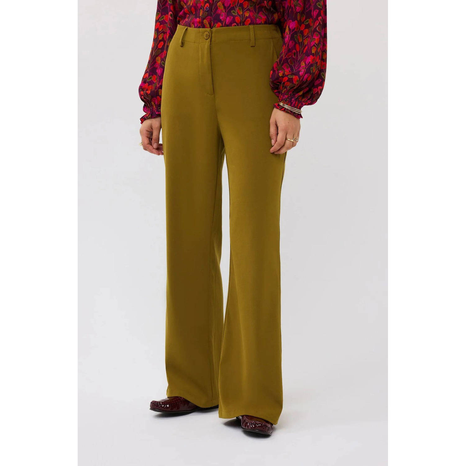 Ydence wide leg tall pantalon olijfgroen