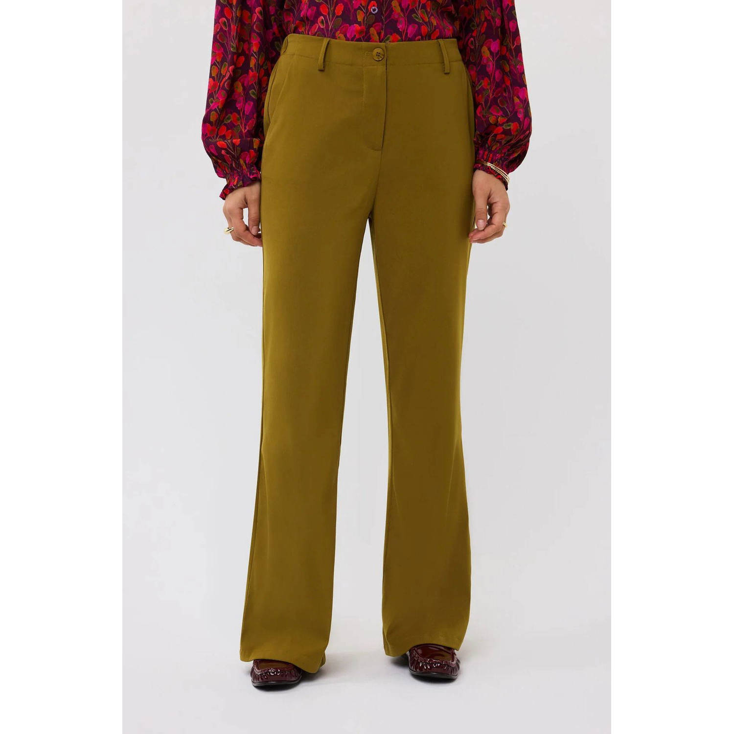 Ydence wide leg tall pantalon olijfgroen