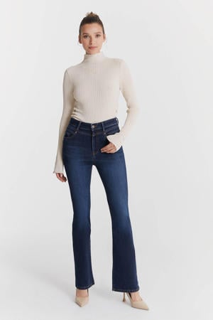 high flared jeans dark blue denim