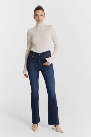 high flared jeans dark blue denim
