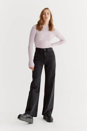 high wide leg jeans black denim