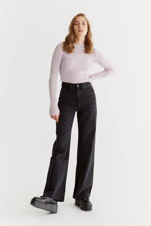 high wide leg jeans black denim