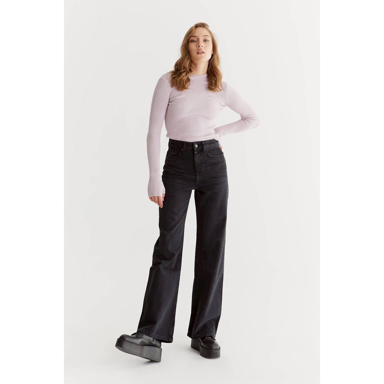 Cup of Joe Denim high wide leg jeans black denim