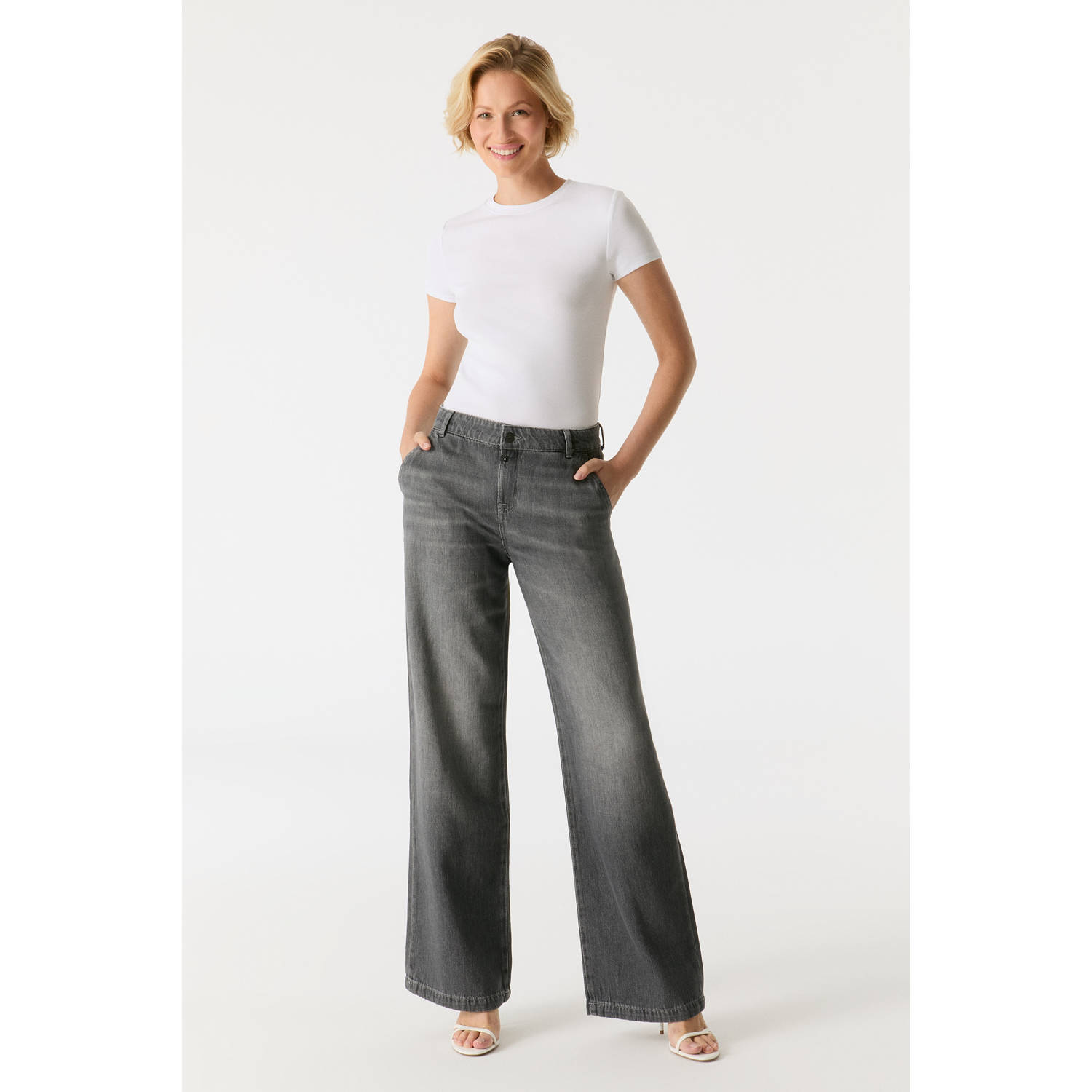 Cup of Joe Denim regular wide leg jeans grey denim