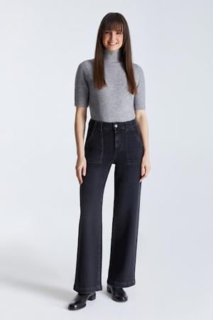 high wide leg jeans black denim
