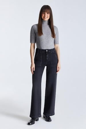 high wide leg jeans black denim