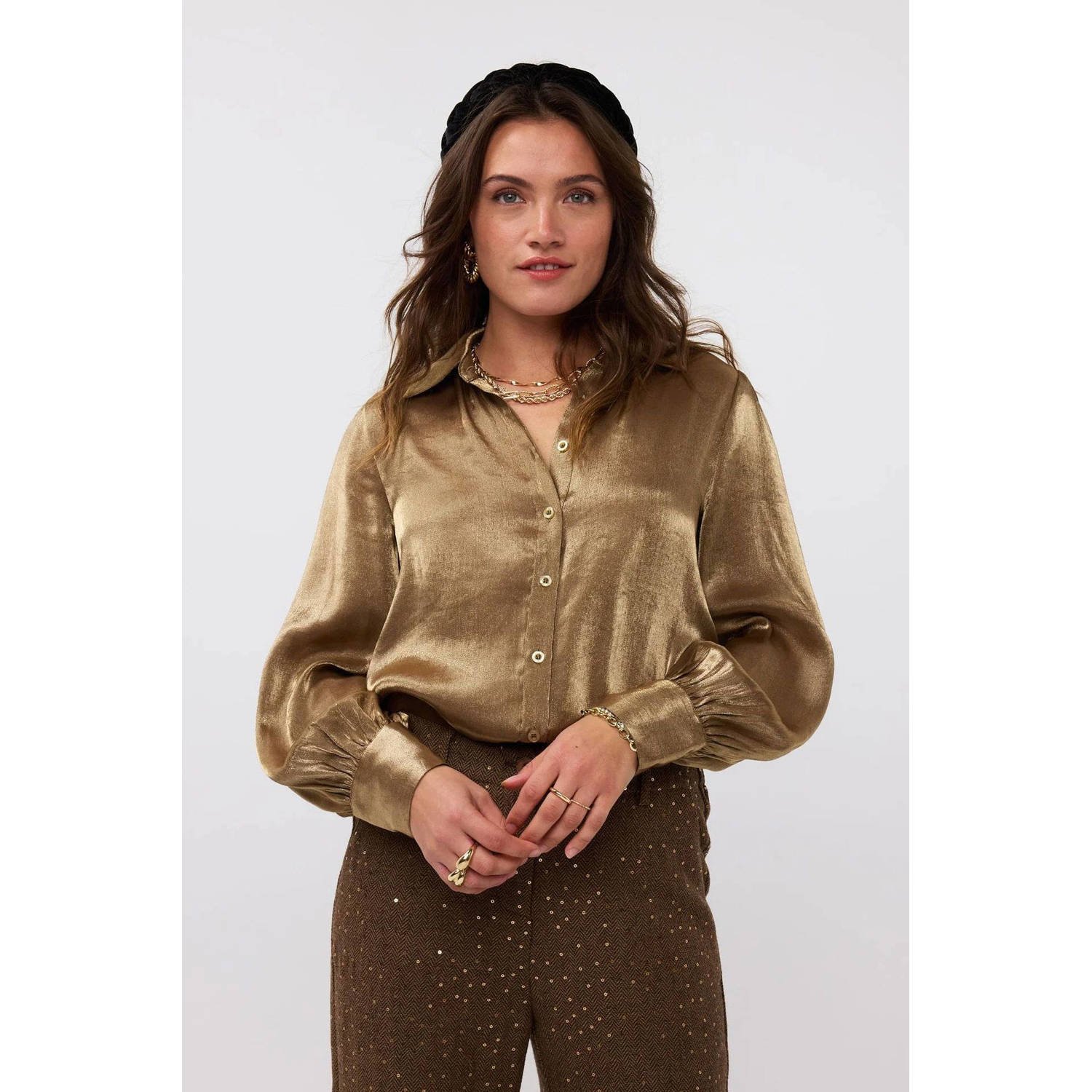 Ydence Lange Mouw Blouse Ws2415 Brown Dames