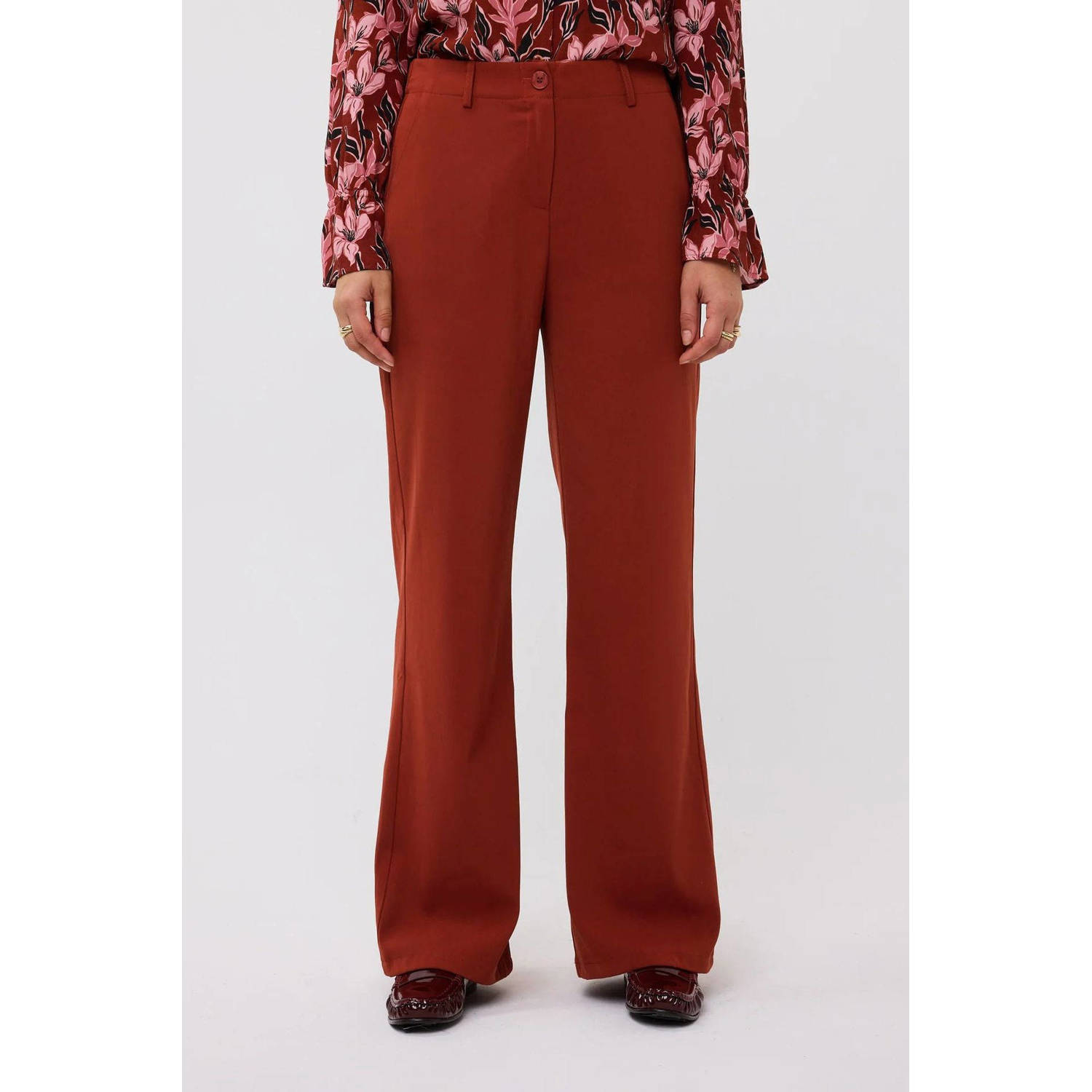 Ydence wide leg tall pantalon roodbruin