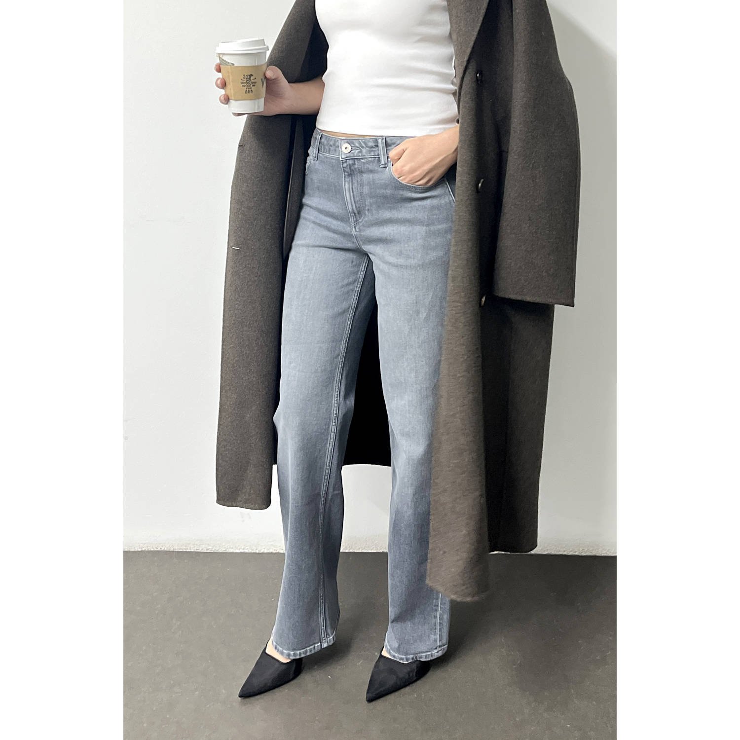 Cup of Joe Denim high straight leg jeans grey denim