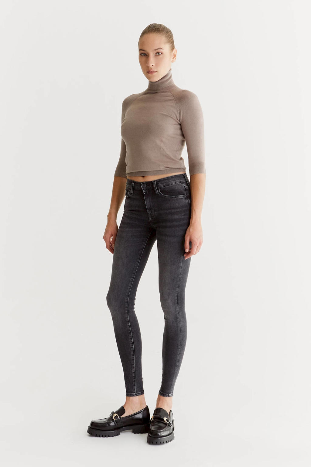 Grey denim dames Cup of Joe Denim high waist super skinny jeans met rits- en knoopsluiting en effen
