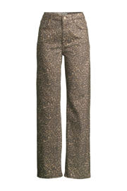thumbnail: Bruine dames Cup of Joe Denim high straight leg jeans met rits- en knoopsluiting en panterprint