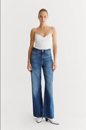 high wide leg jeans medium blue denim