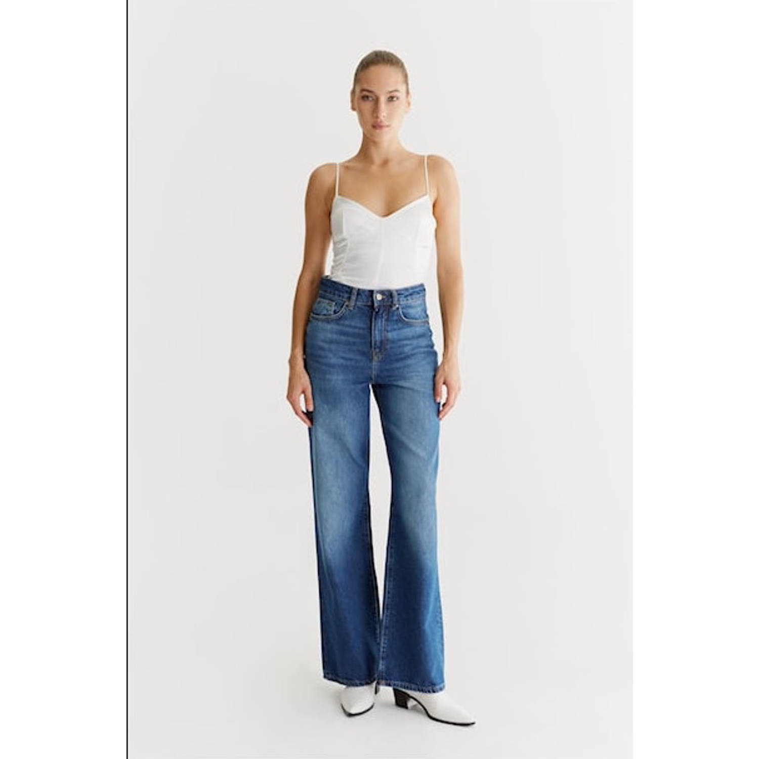 Cup of Joe Denim high wide leg jeans medium blue denim