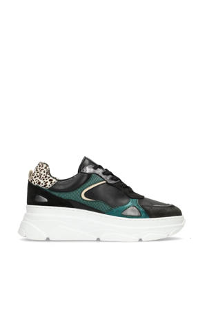 Jana  chunky leren sneakers zwart/groen