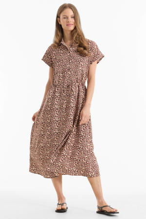 blousejurk met panterprint beige/bruin