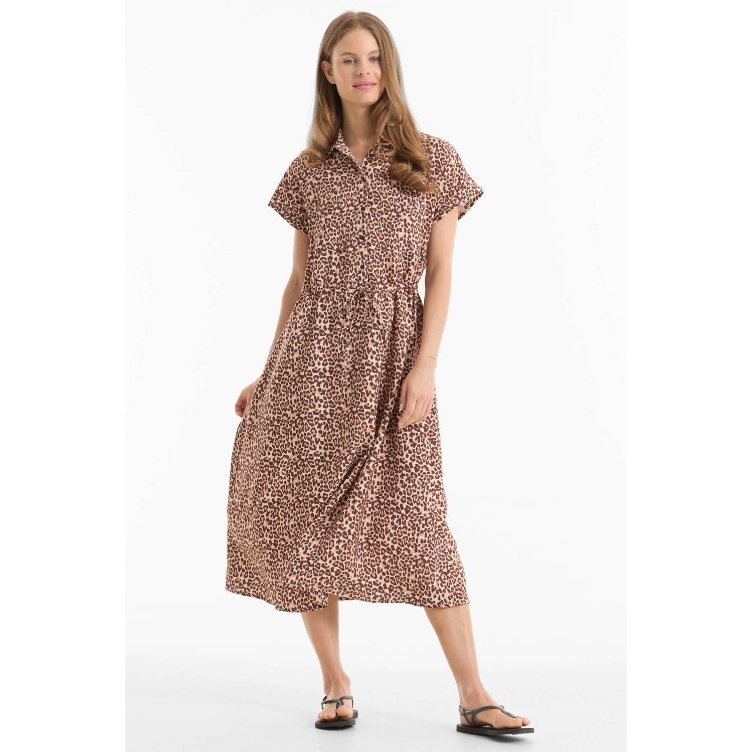 Anytime blousejurk met panterprint beige bruin