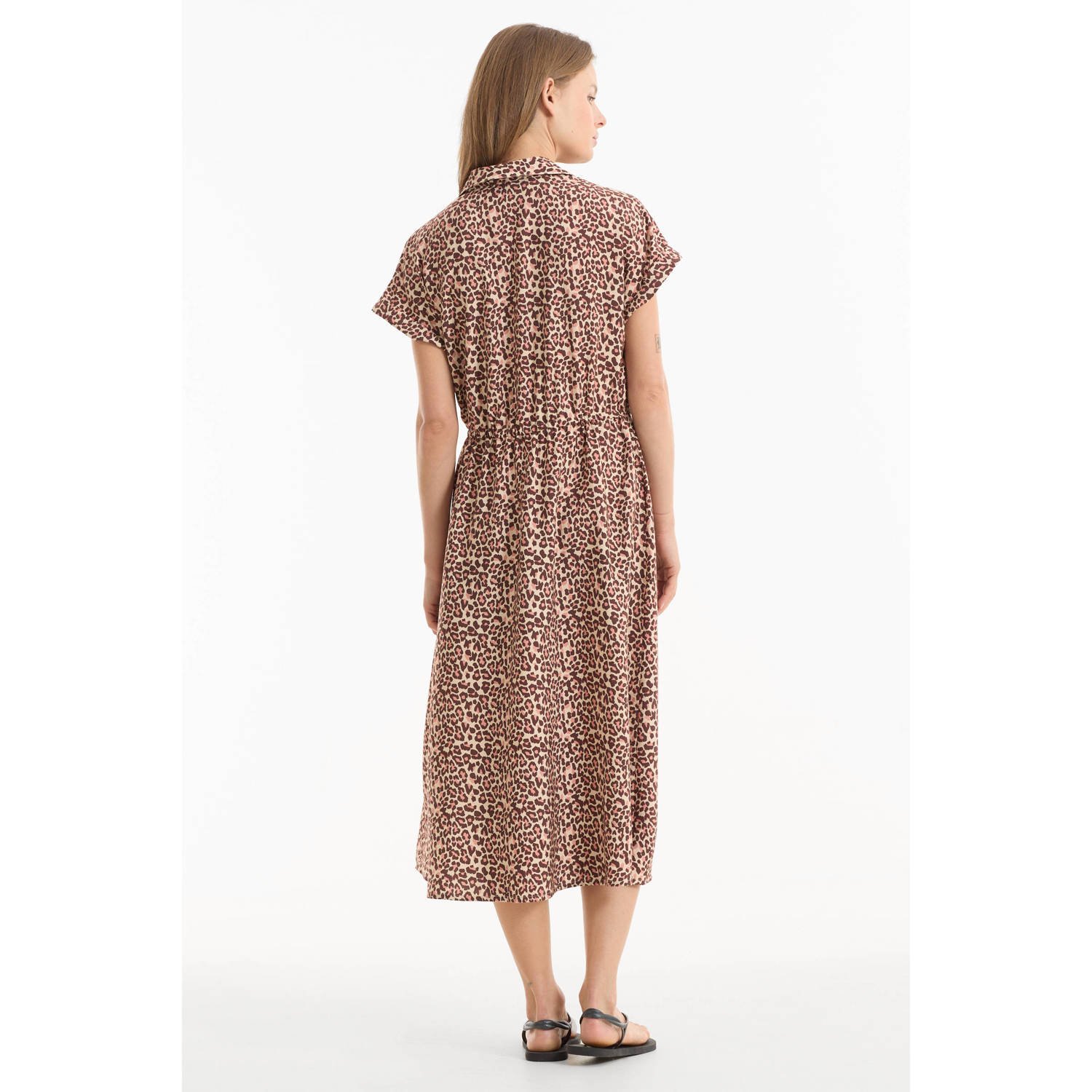 anytime blousejurk met panterprint beige bruin
