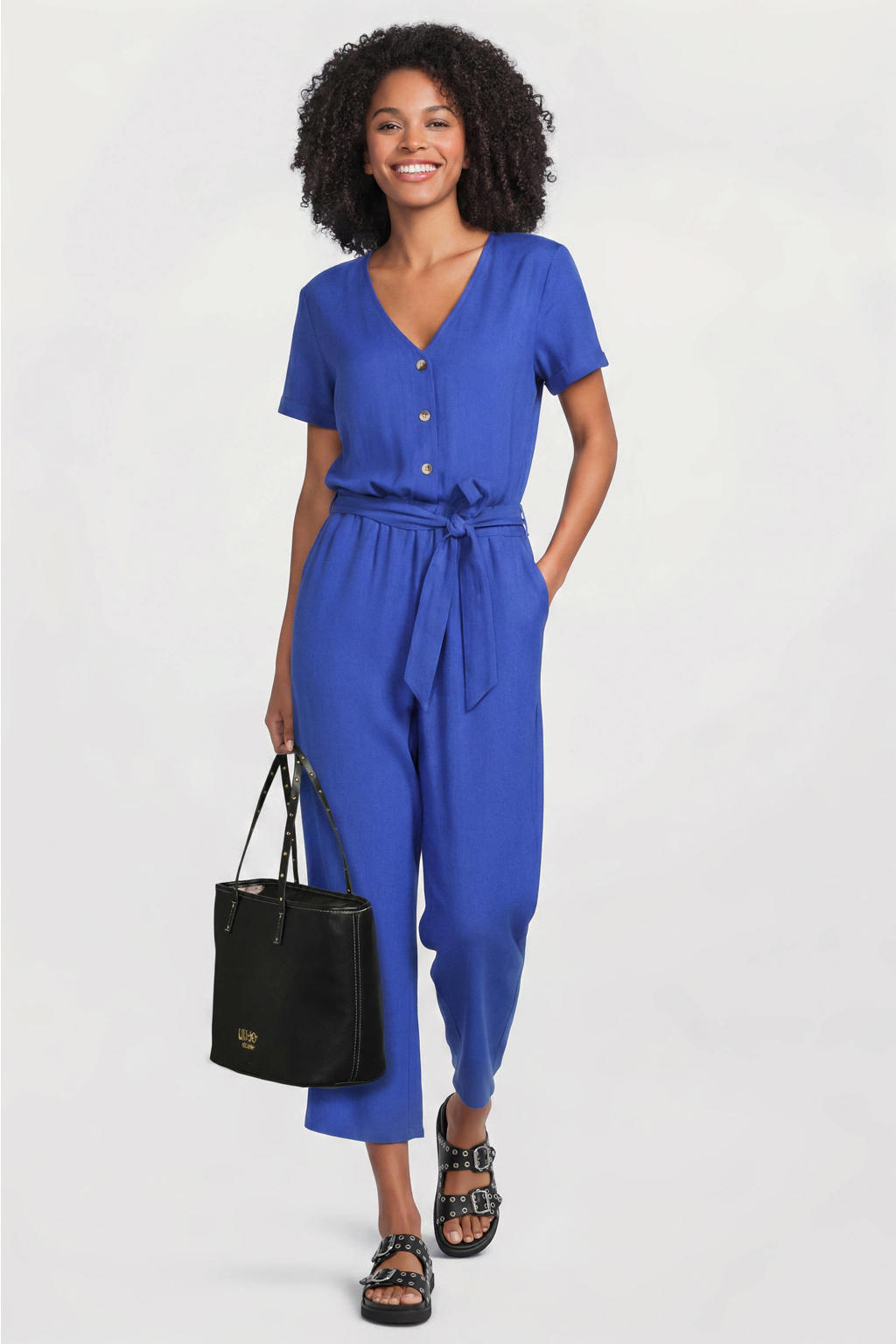 Anytime jumpsuit met linnen blauw