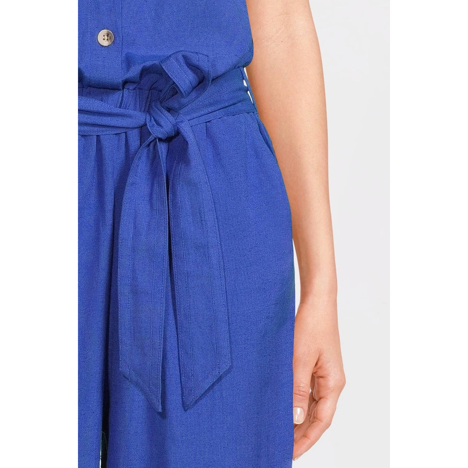 anytime linnen jumpsuit blauw