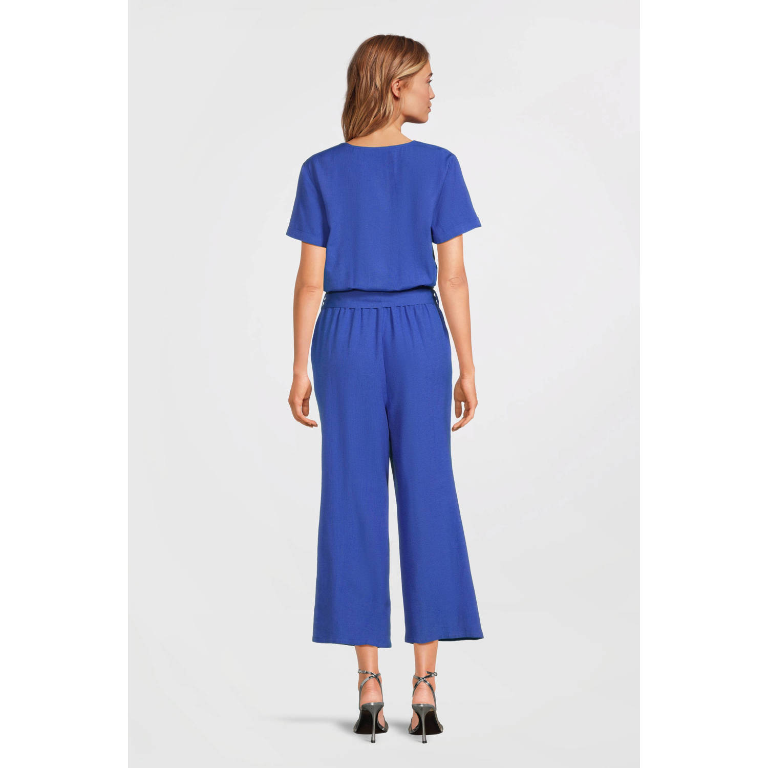 anytime linnen jumpsuit blauw