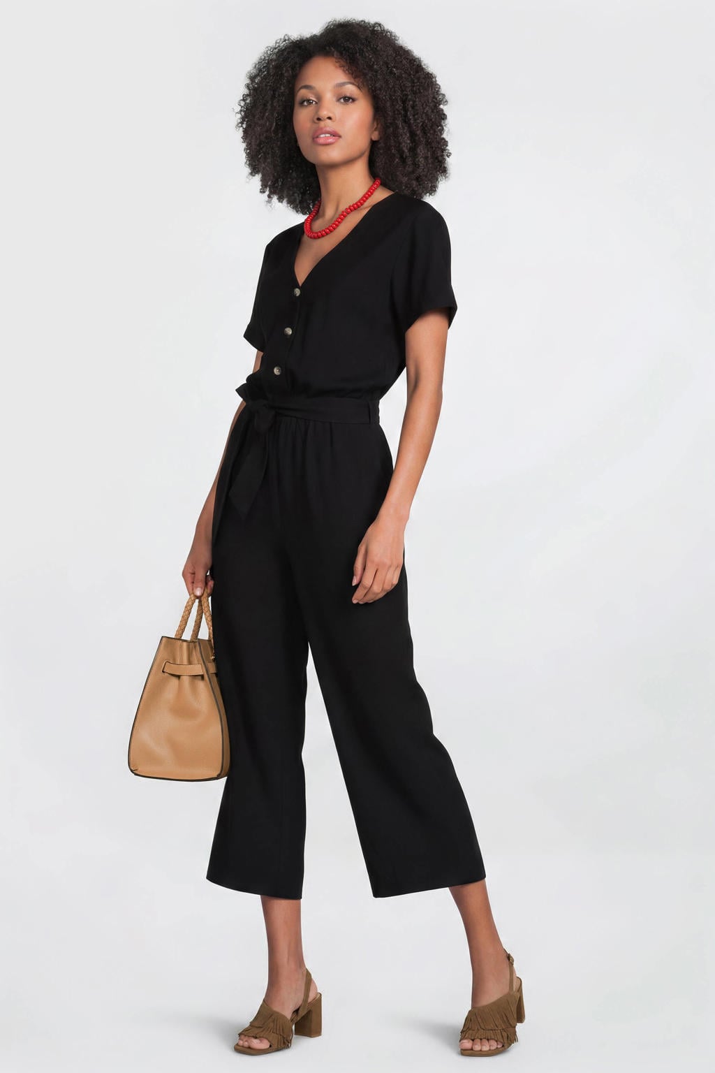 Anytime jumpsuit met linnen zwart