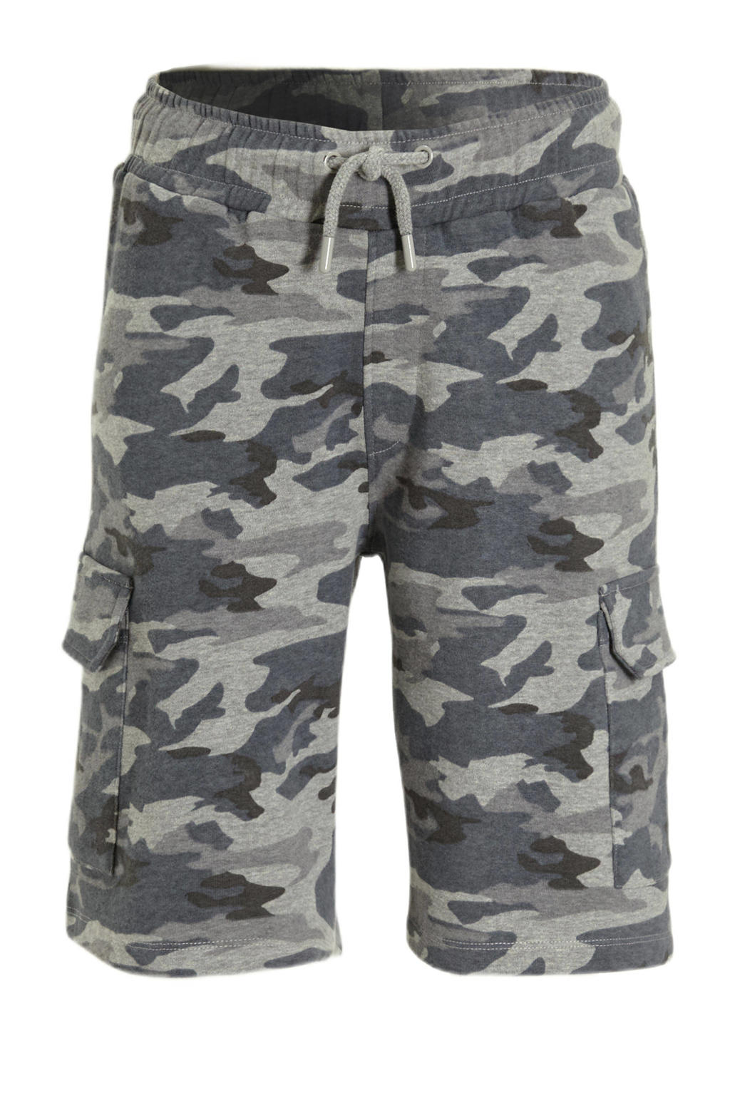Grijze jongens Anytime sweatshort camo van katoen met elastische tailleband met koord
