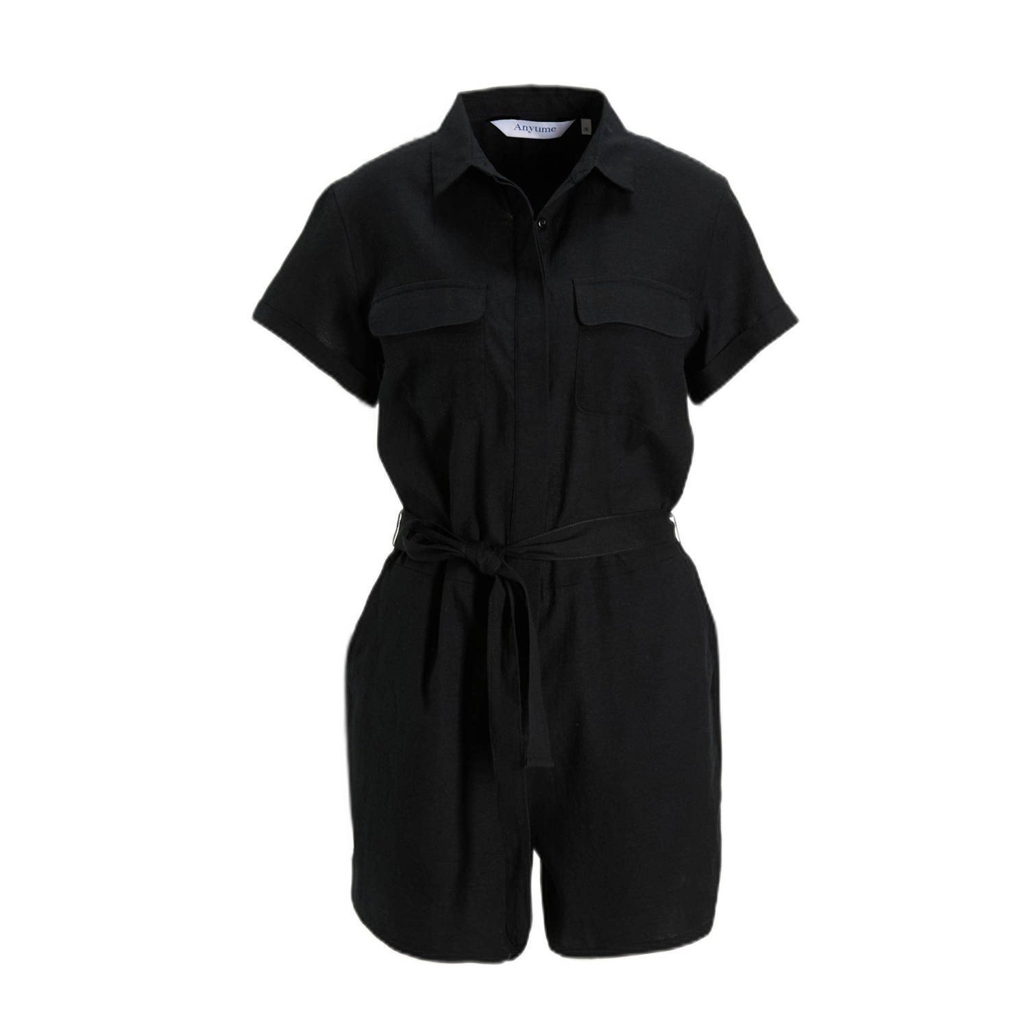 Anytime linnen playsuit zwart