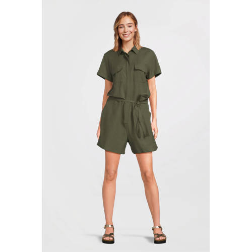 anytime playsuit met linnen khaki afbeelding