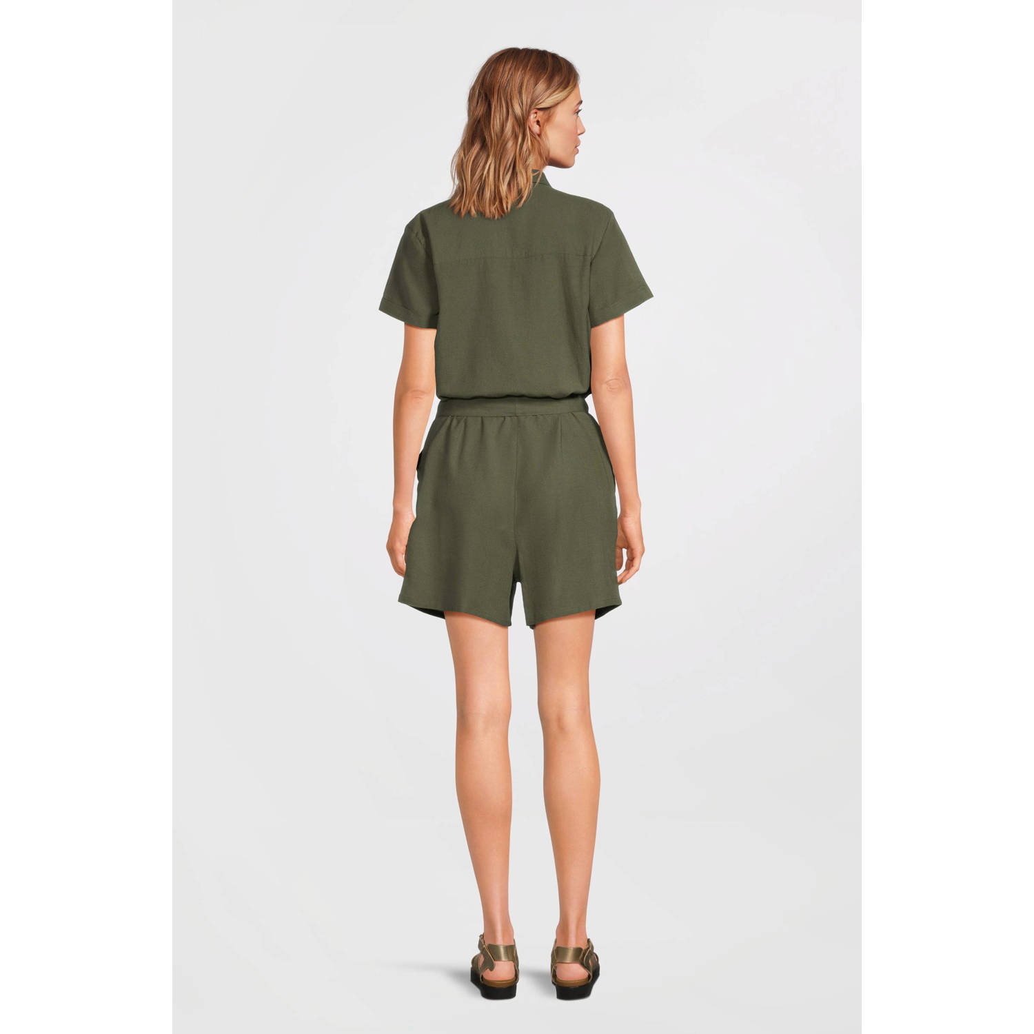 anytime linnen playsuit khaki