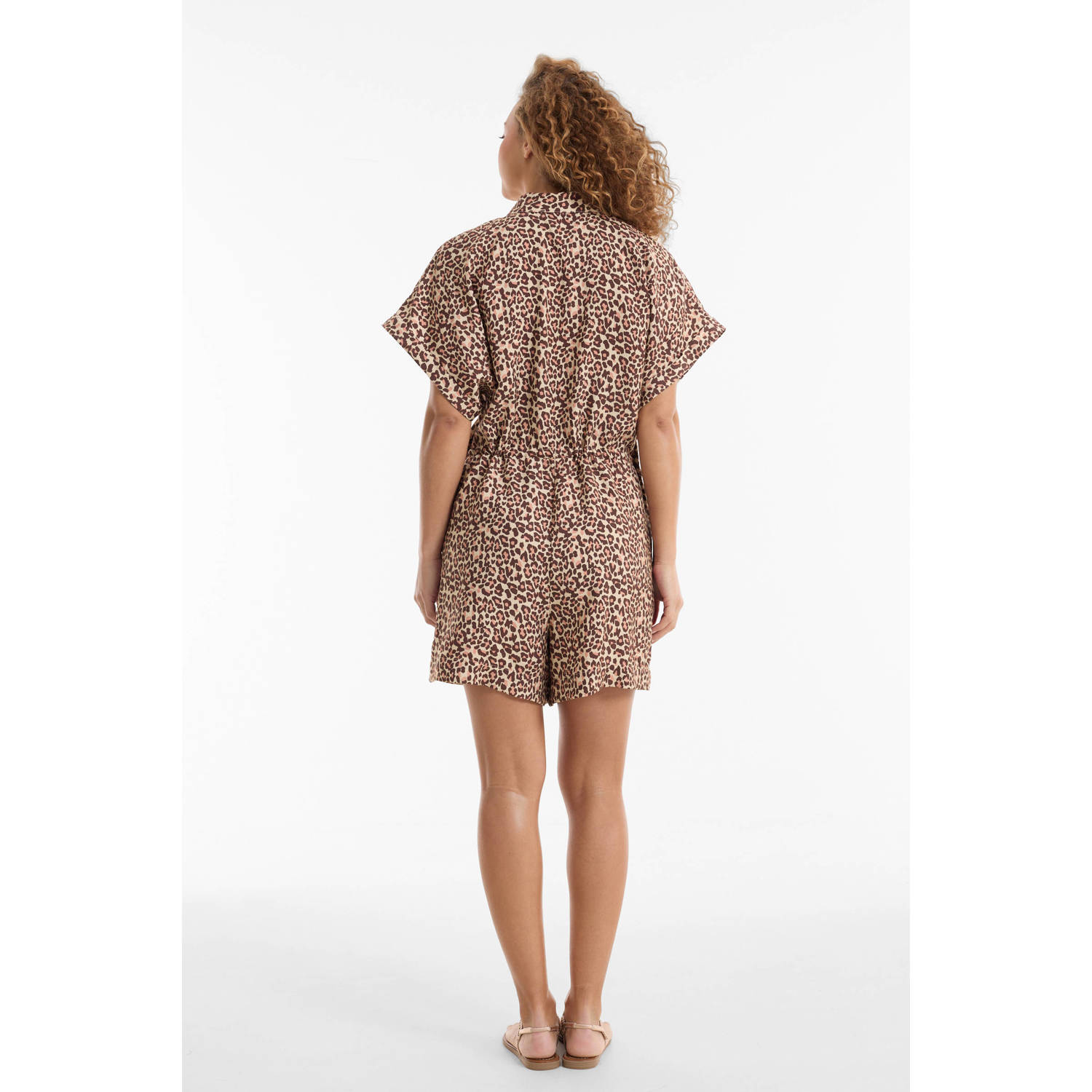 anytime playsuit met panterprint beige bruin