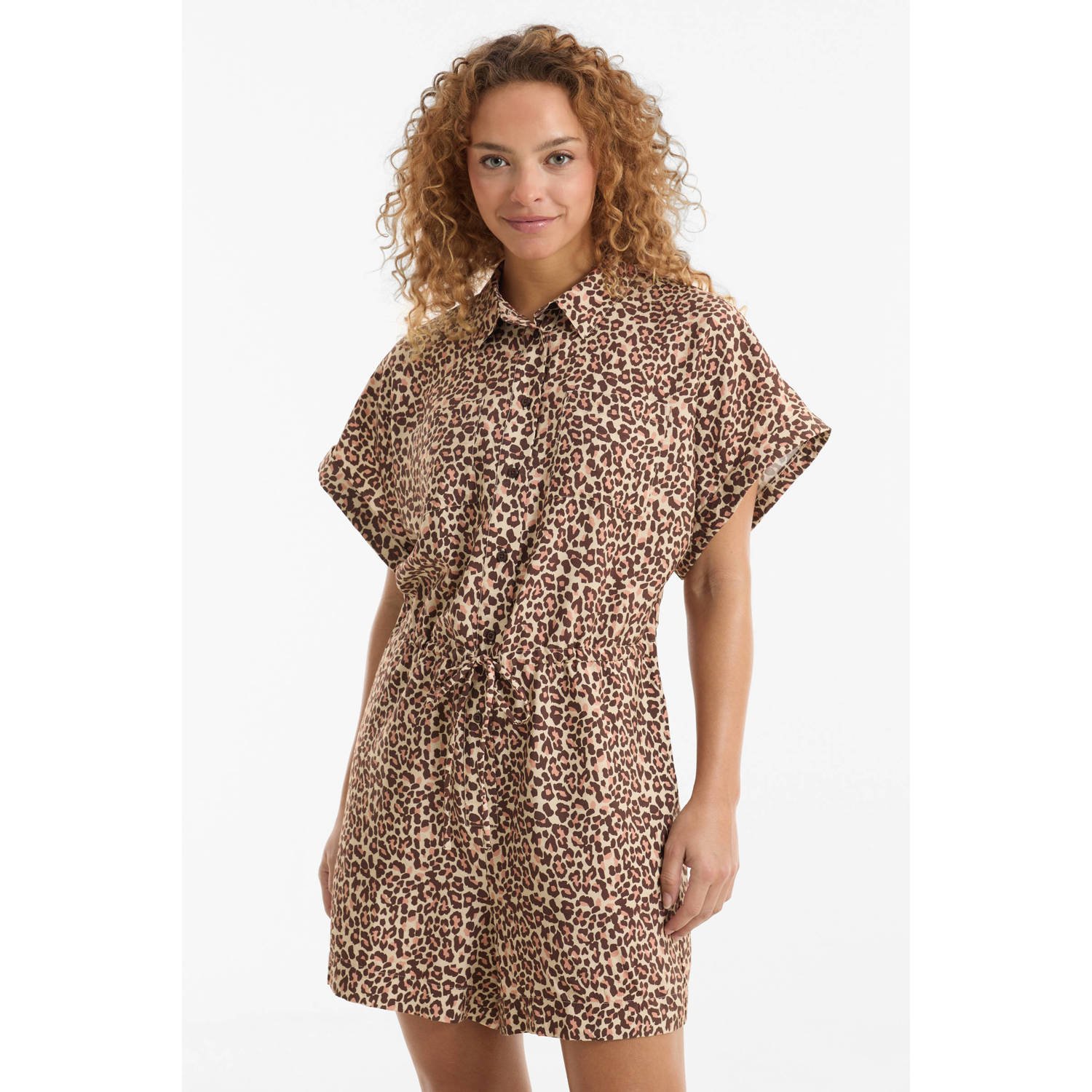 Anytime playsuit met panterprint beige bruin