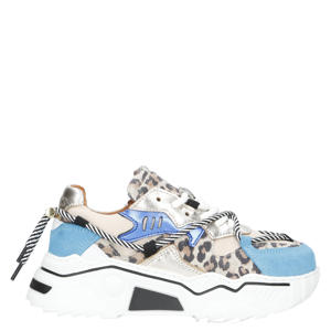 Jupiter leopard chunky leren sneakers beige/blauw