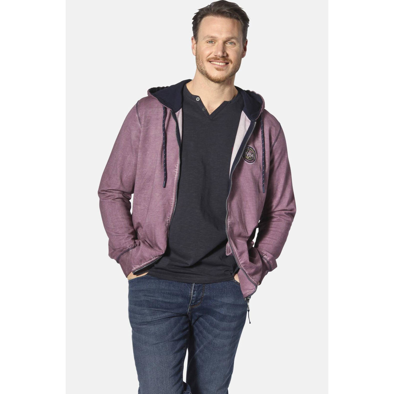 Jan Vanderstorm +FIT Collectie sweatvest PERKELMAN Plus Size met backprint lichtpaars