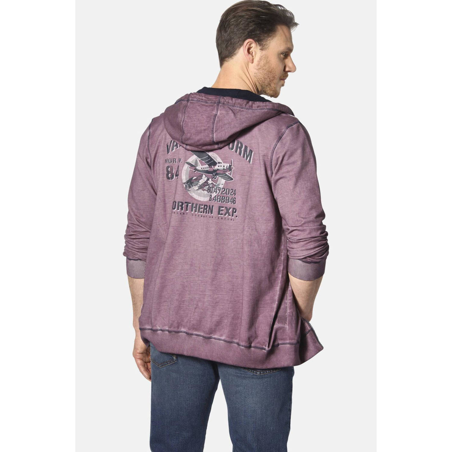 Jan Vanderstorm +FIT Collectie sweatvest PERKELMAN Plus Size met backprint lichtpaars