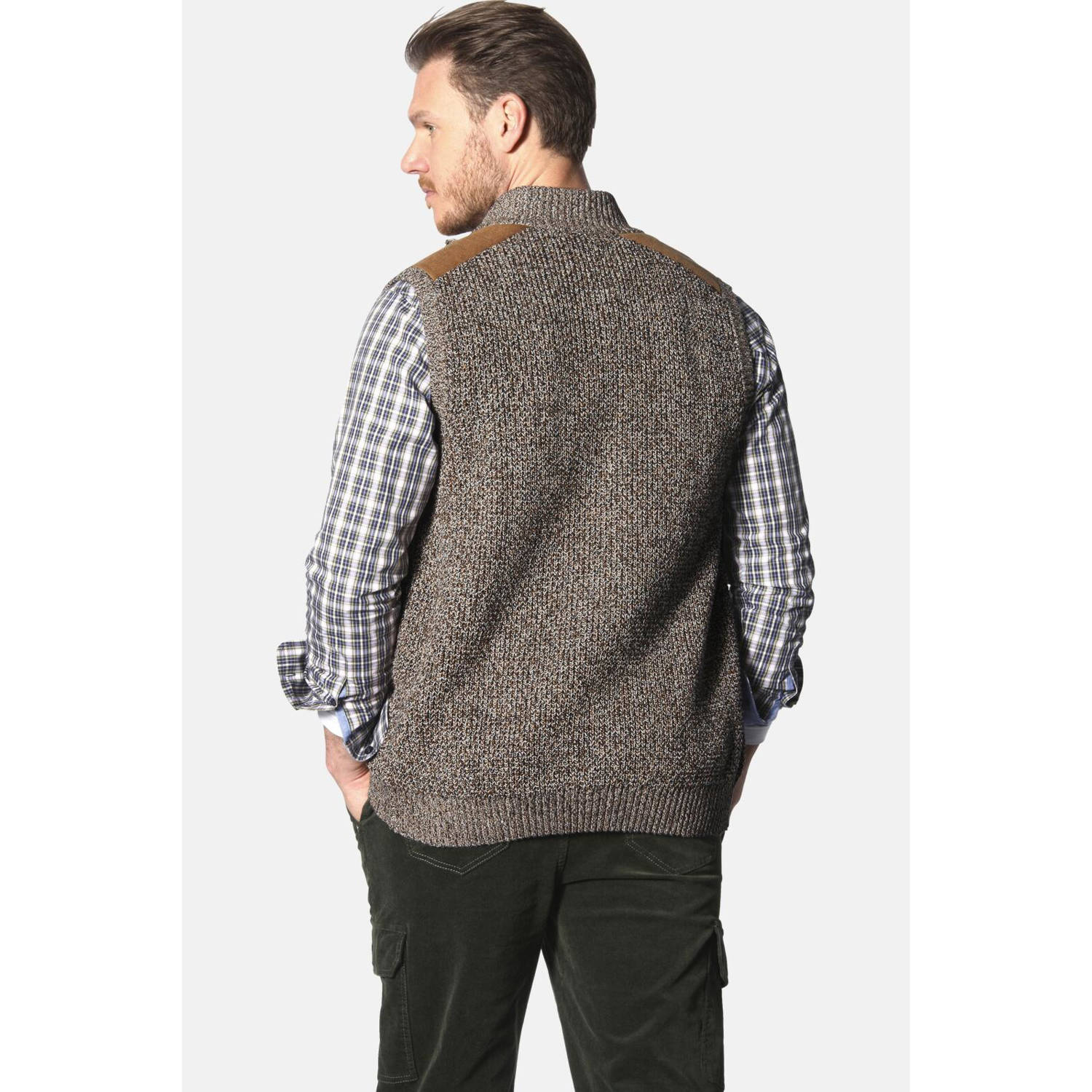 Jan Vanderstorm +FIT Collectie gemêleerd vest GUNDVAST Plus Size bruin