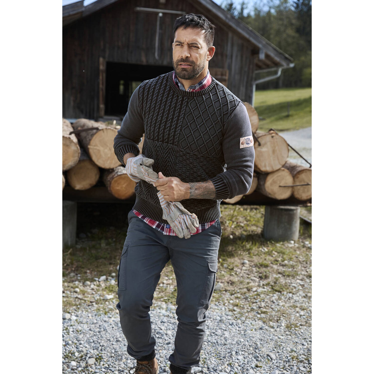 Jan Vanderstorm +FIT Collectie gebreide trui met ingebreid patroon RABBE Plus Size antraciet