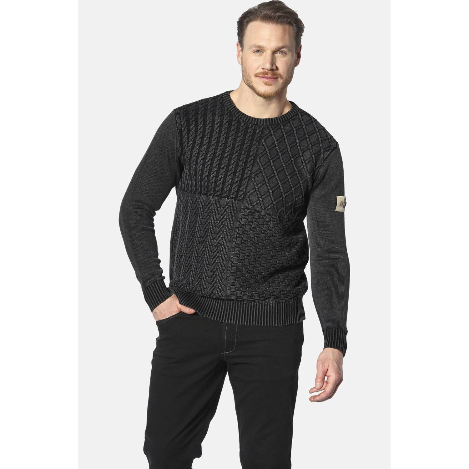 Jan Vanderstorm +FIT Collectie gebreide trui met ingebreid patroon RABBE Plus Size antraciet