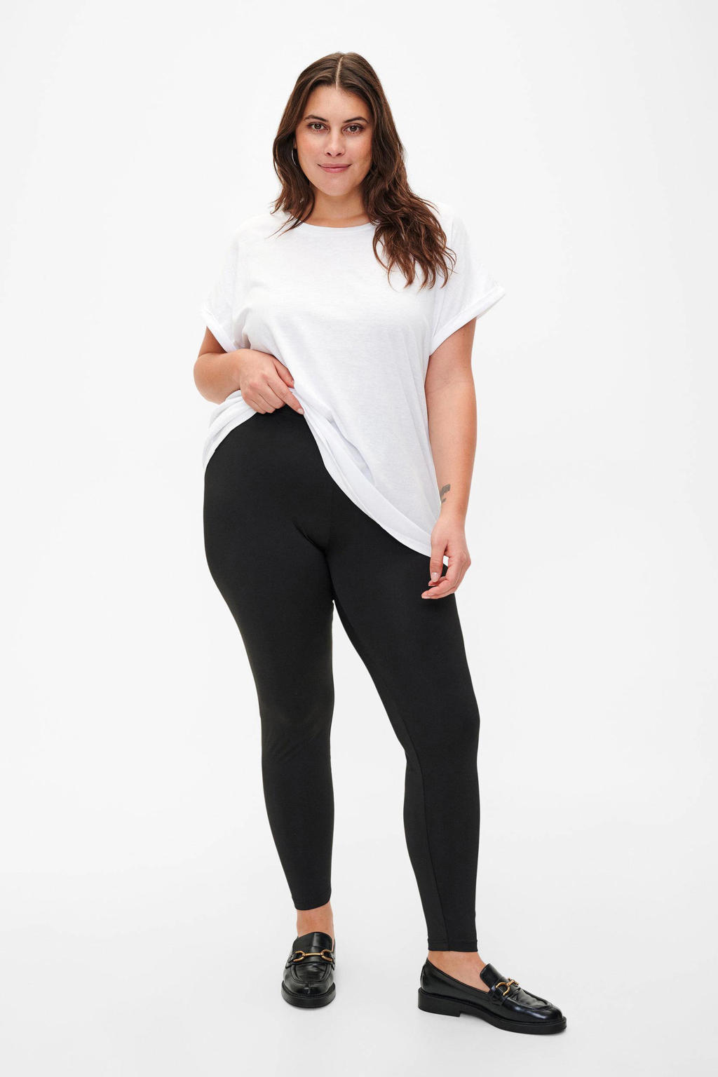 Set van 2 zwarte dames Zizzi legging van polyester met skinny fit, regular waist, elastische tailleband en effen
