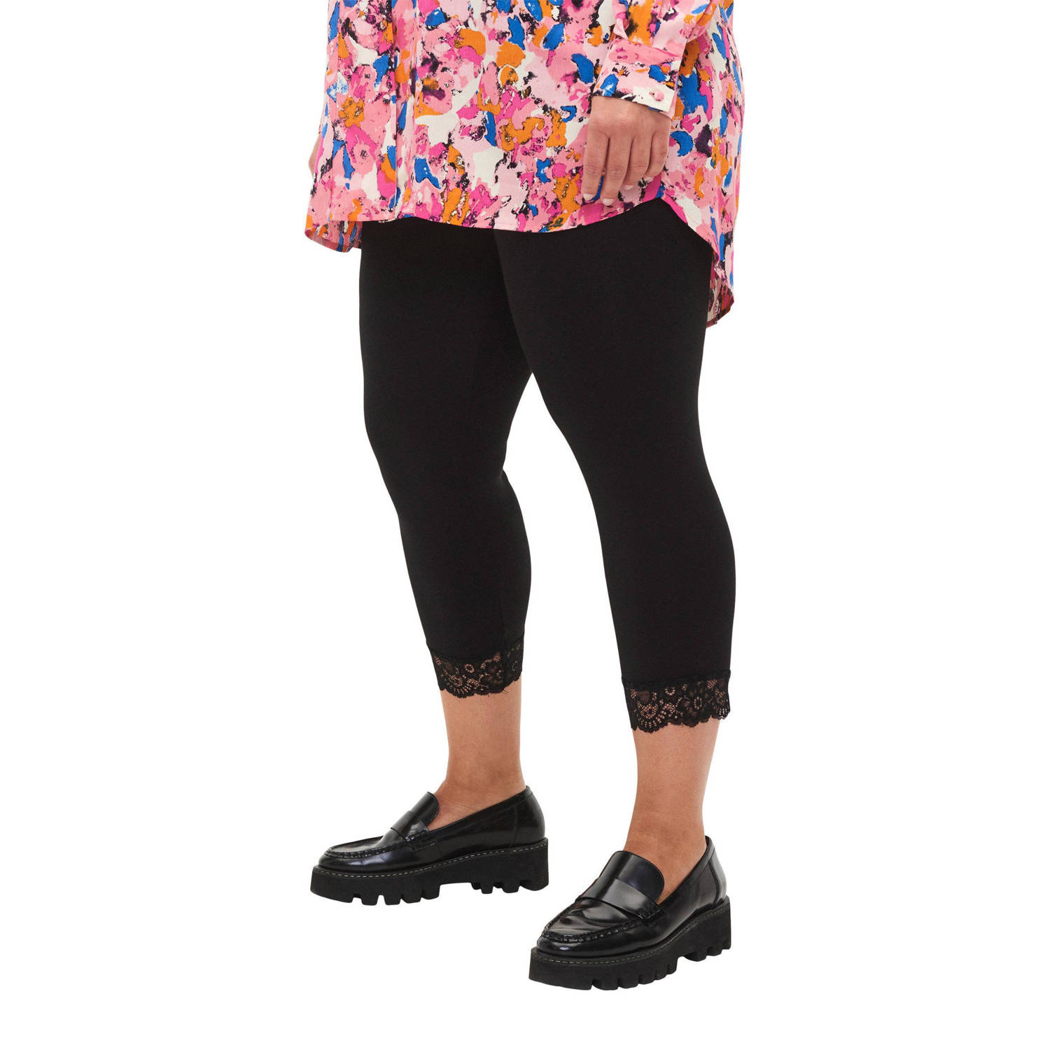 Zizzi 3 4 legging met kant zwart
