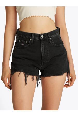 straight high waist denim short black denim