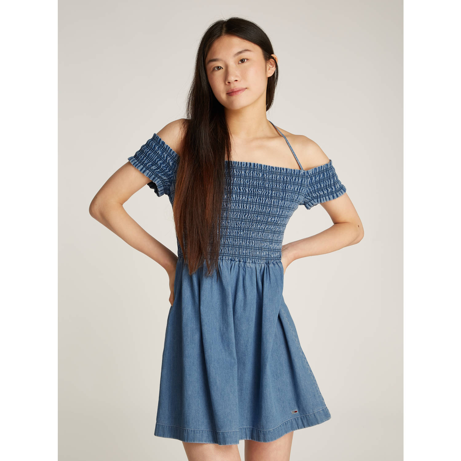 TOMMY JEANS Midi-jurk TJW CHAMBRAY FIT & FLARE DRESS