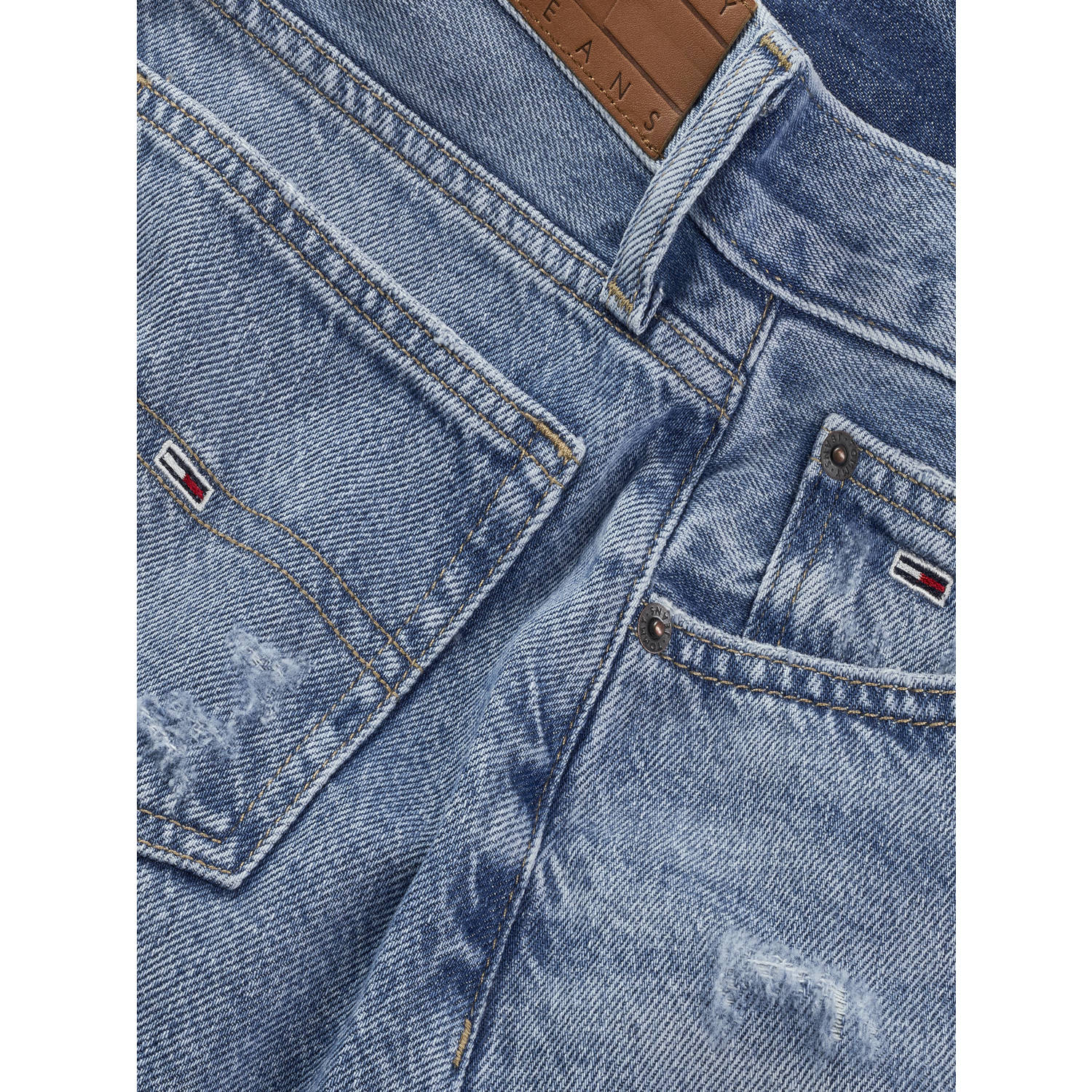 Tommy Jeans straight high waist denim short medium blue denim