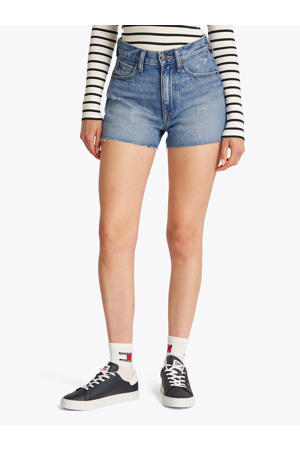straight high waist denim short medium blue denim