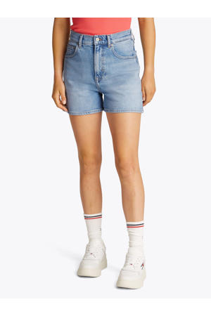 rechtvallend high waist denim short light blue denim