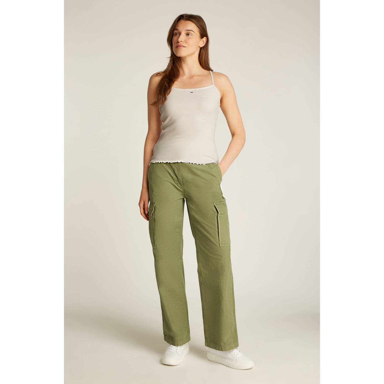 Tommy Jeans spaghettitop ecru rib gebreid