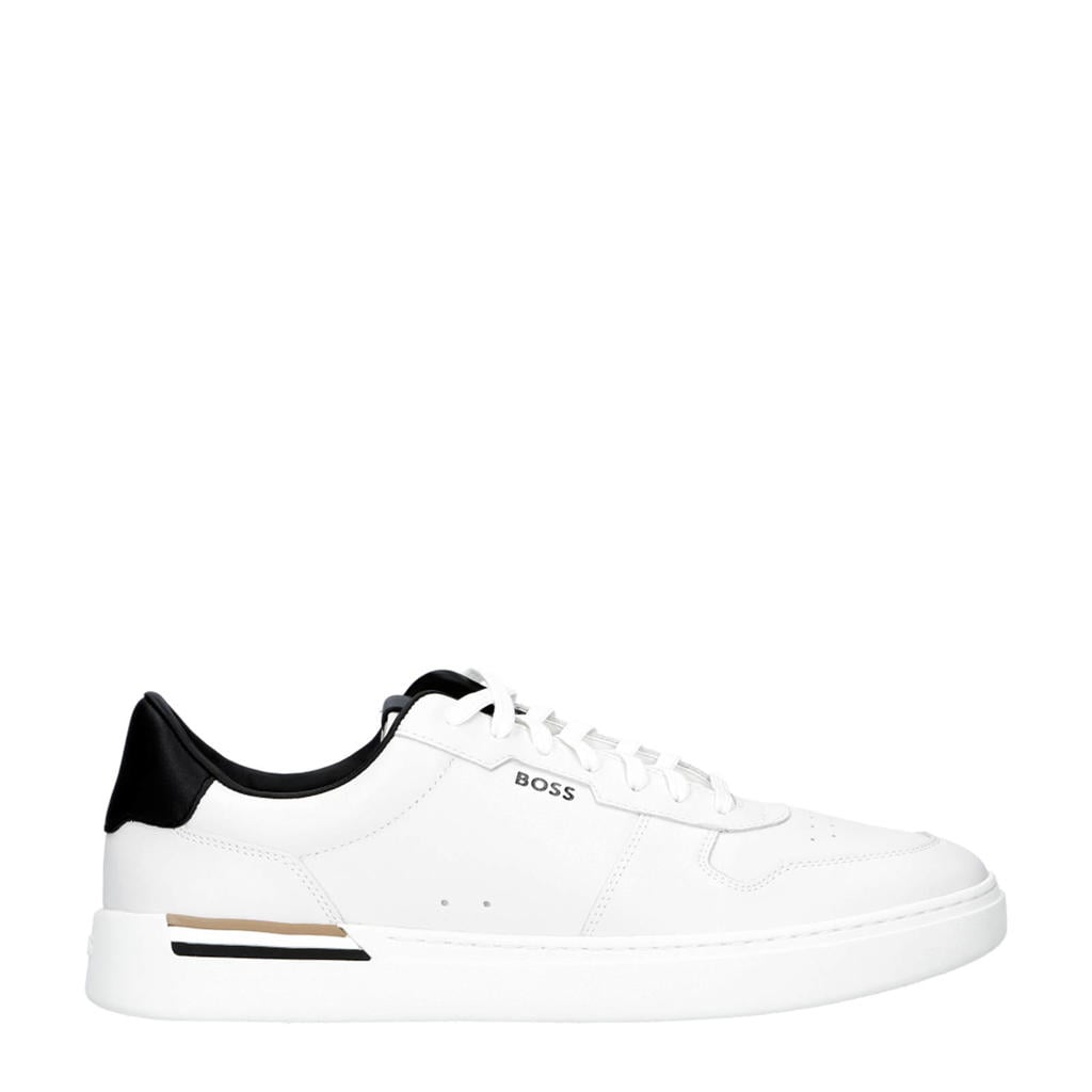 Witte heren BOSS leren sneakers met veters