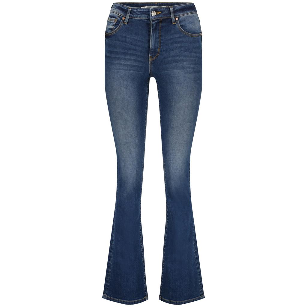 Dark blue denim dames Raizzed high waist flared jeans Faye dark blue van denim met rits- en knoopsluiting en effen