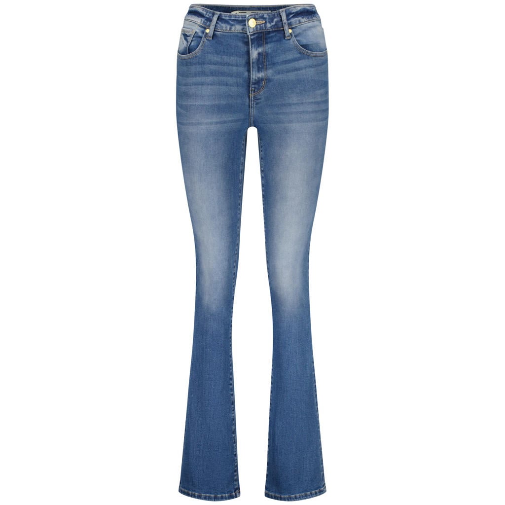 Medium blue denim dames Raizzed high waist bootcut jeans van denim met rits- en knoopsluiting en effen