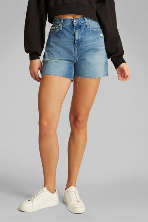 straight high waist denim short light blue denim