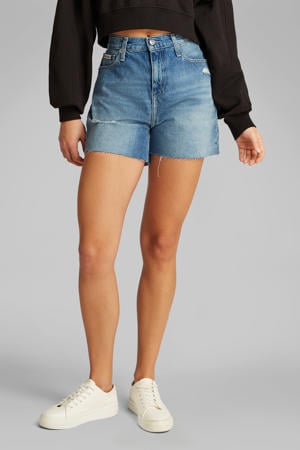 straight high waist denim short light blue denim